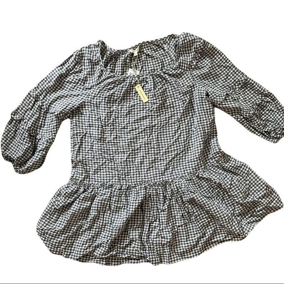 Max Studio 3/4 Sleeve Gingham Print Tiered Mini Dress XL indigo cream - Picture 7 of 7